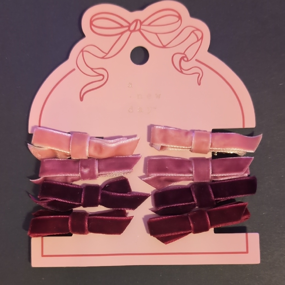 Preppy Pink & Burgundy Velvet Hair Bow Set Whimsigoth Academia Clean Girl NWT
